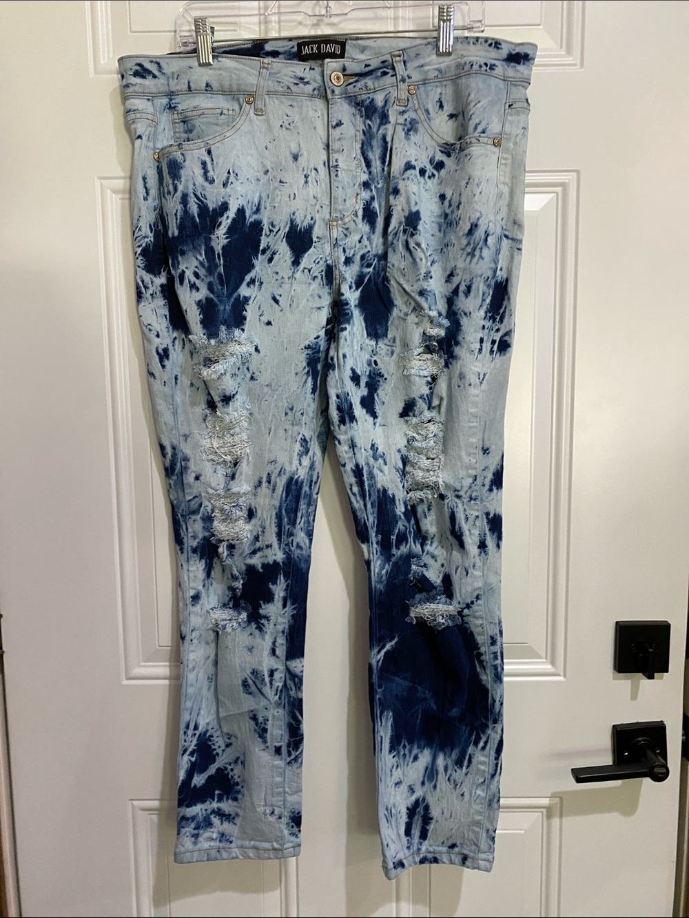 Tie-Dye Distressed Boyfriend Jeans - Blue